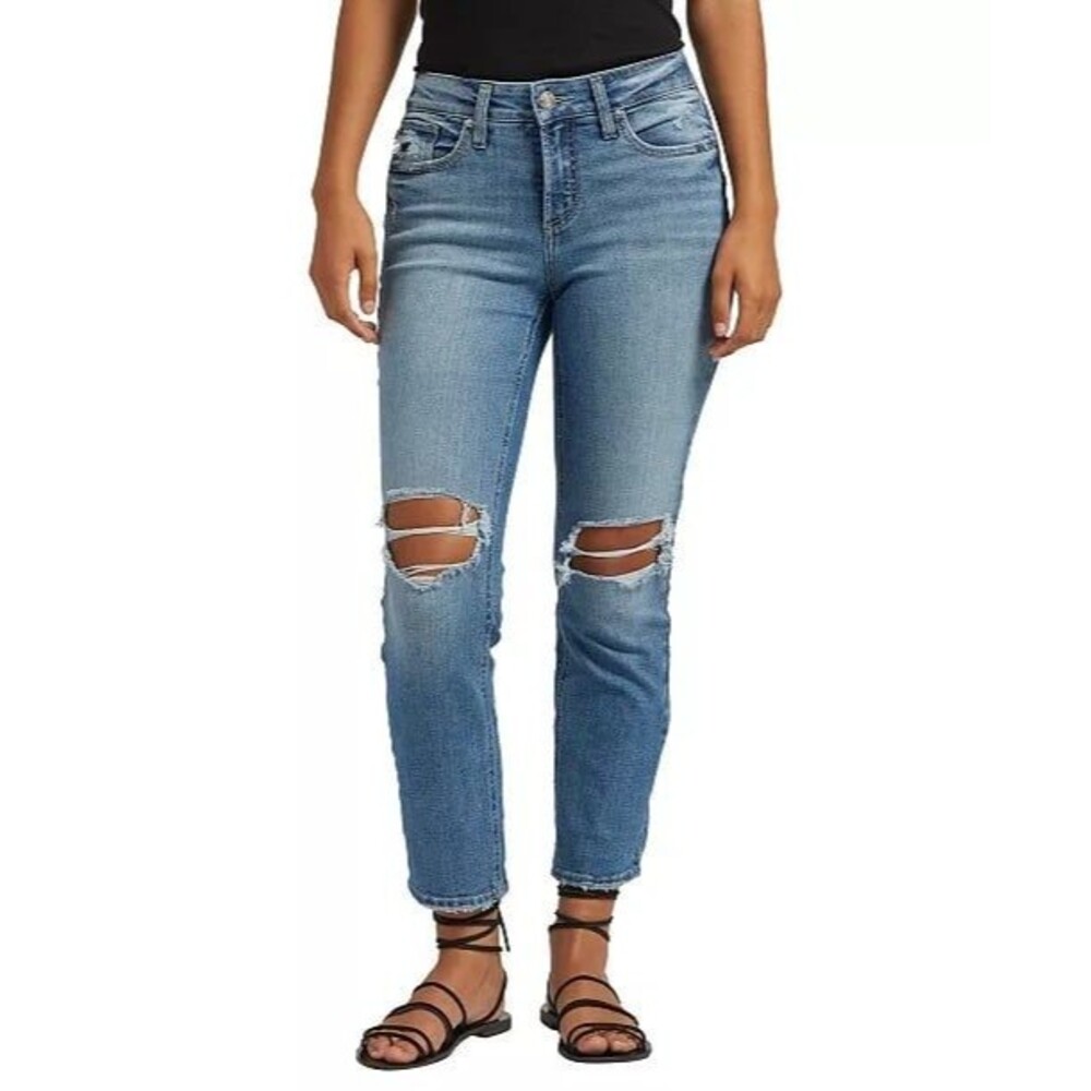 29 Silver Jeans 90s Mid-Rise Suki Straight Crop Y2k Ripped Distressed